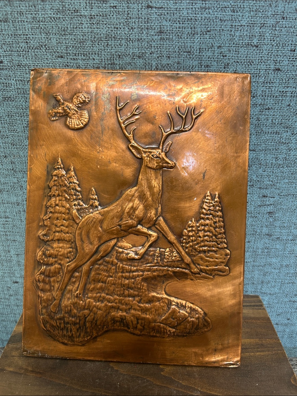 Vintage Copper Embossed Deer Plaque 6x8 Wall Hanging Retro Cabin Decor